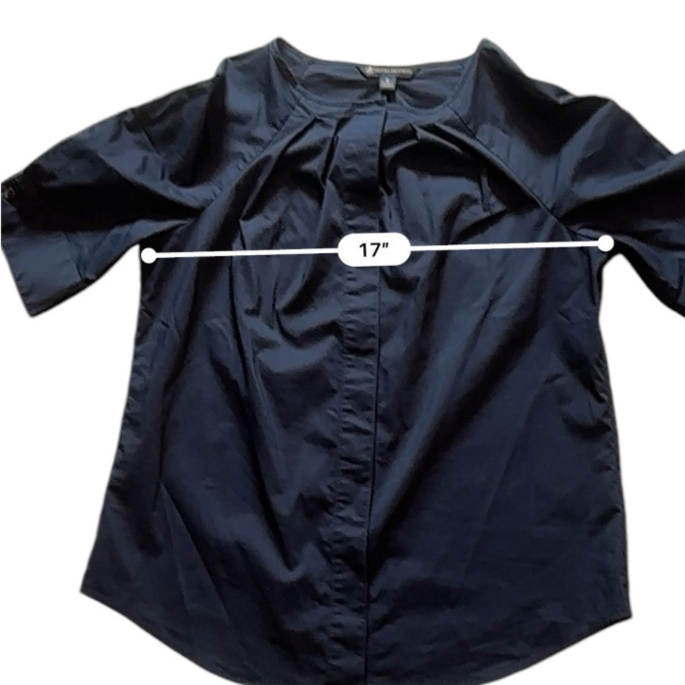 Brooks Brothers Navy Pleated Women’s Short Sleeve Blouse Cotton Blend Size 2 - Picture 9 of 11
